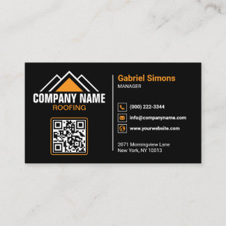 Cartão De Visita Código QR de Construção de Telhado Laranja Minimal