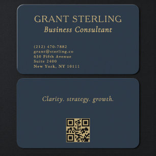 Cartão De Visita Código QR de Consultor Elegante Azul Marinho Doura