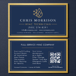 Cartão De Visita Código QR de Contratante de HVAC Azul Marinho Metá