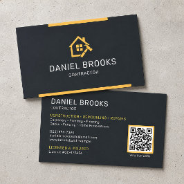 Cartão De Visita Código QR de Contratante Preto e Dourado Moderno