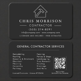 Cartão De Visita Código QR de Contratante Profissional Preto e Prat