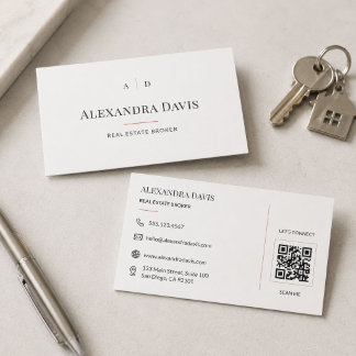 Cartão De Visita Código QR de Corretor de Imóveis Minimalista