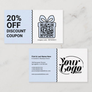 Cartão De Visita Código QR de Cupom de Desconto azul Marketing