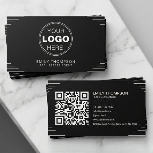 Cartão De Visita Código QR de Design Minimalista Art Déco de Luxo P