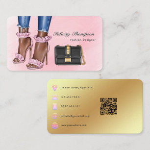 Cartão De Visita Código QR de designer de moda rosa e dourado