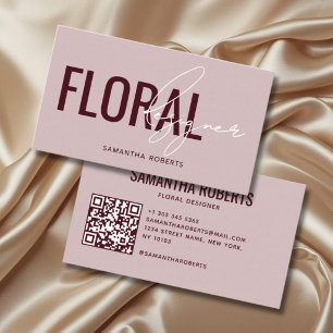 Cartão De Visita Código QR de designer floral moderno rosa vermelho