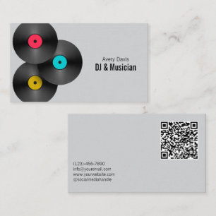 Cartão De Visita Código QR de Disco de Vinil DJ Deejay Festa Retro