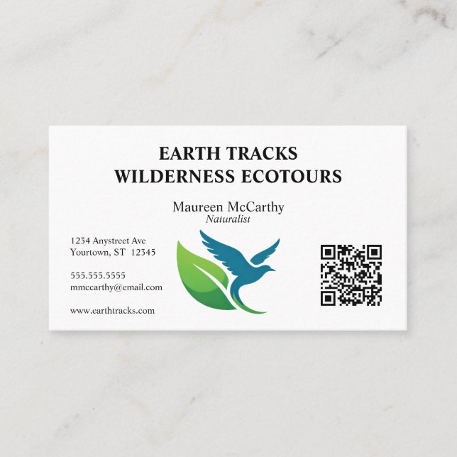 Cartão De Visita Código QR de Ecoturismo de Conservação de Pássaro  (Frente)