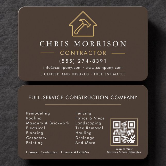 Cartão De Visita Código QR de Empreiteiro & Construtor Profissional (Criador carregado)