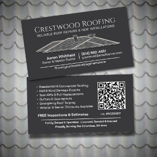 Cartão De Visita Código QR de Empreiteiro de Telhados Elegante