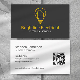 Cartão De Visita Código QR de Empreiteiro Elétrico Moderno