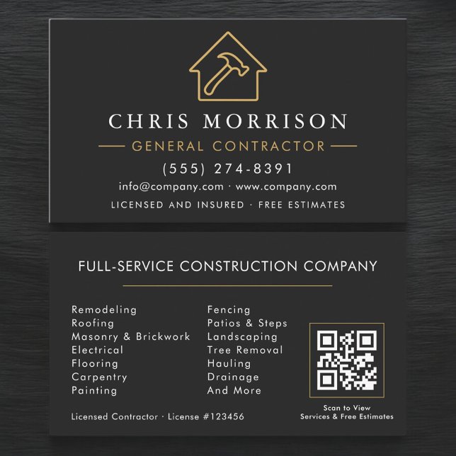 Cartão De Visita Código QR de Empreiteiro Geral Profissional (Criador carregado)
