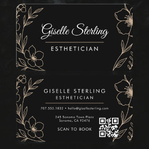 Cartão De Visita Código QR de Esteticista Floral Preto