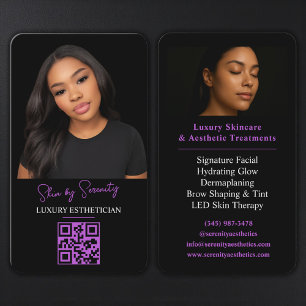 Cartão De Visita Código QR de Esteticista Roxo Luxo Beleza Preta