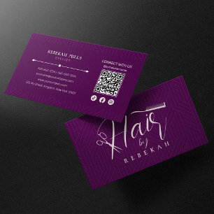 Cartão De Visita Código QR de Estilista de Cabelo com Padrão Roxo M