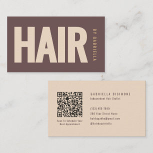 Cartão De Visita Código QR de Estilista de Cabelo Minimalista Bege