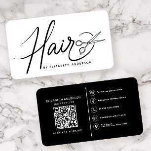 Cartão De Visita Código QR de Estilista de Cabelo Moderno e Sofisti