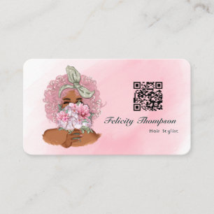 Cartão De Visita Código QR de Estilista de Cabelo Rosa Chic