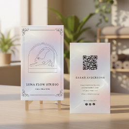 Cartão De Visita Código QR de Estúdio de Yoga Holográfico Minimalis
