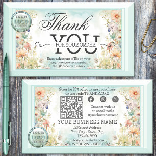 Cartão De Visita Código QR de Flor Boho Logo Obrigado Pelo Seu Pedi