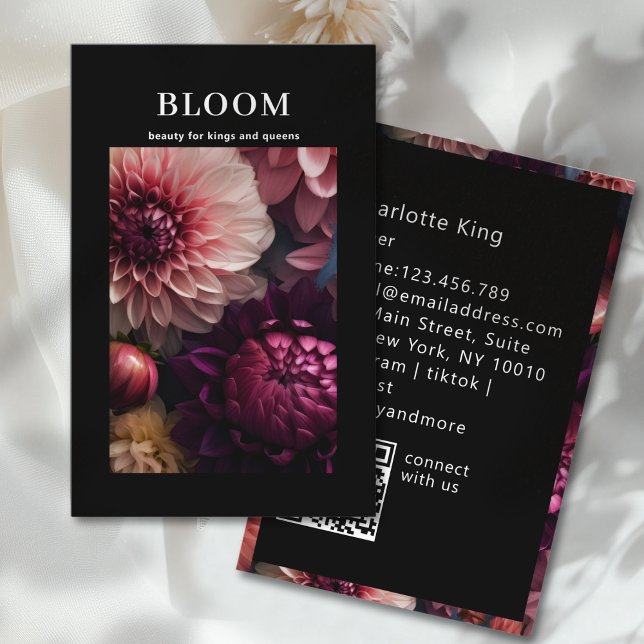 Cartão De Visita Código QR de Flor Moderna (Modern Flower QR Code Business Card)