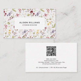 Cartão De Visita Código QR de Flor Selvagem Padrão de Flor de Prima