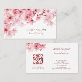 Cartão De Visita Código QR de flores de cerejeira em aquarela