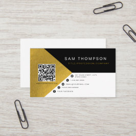 Cartão De Visita Código QR de folha preto preto profissional