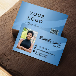 Cartão De Visita Código QR de Foto Azul Profissional Moderno