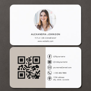 Cartão De Visita Código QR de Foto Bege