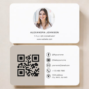 Cartão De Visita Código QR de Foto Bege Taupe para Mídia Social