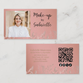 Cartão De Visita Código QR de Foto Boho Rosa Poeirento Botânico Mod
