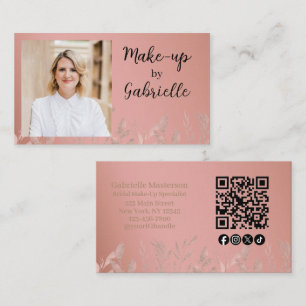 Cartão De Visita Código QR de Foto Boho Rosa Poeirento Botânico Mod