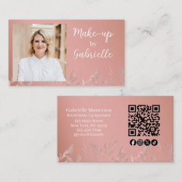 Cartão De Visita Código QR de Foto Boho Rosa Poeirento Botânico Mod