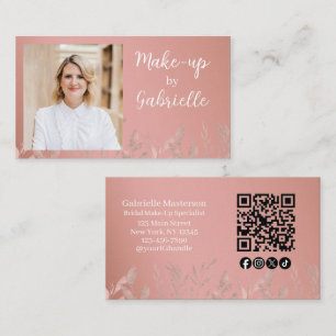 Cartão De Visita Código QR de Foto Boho Rosa Poeirento Botânico Mod