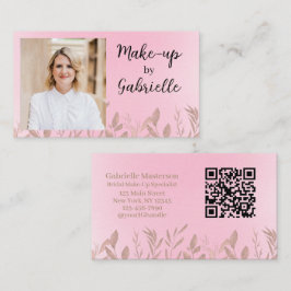 Cartão De Visita Código QR de Foto Botânica Moderna Rosa Suave Boho