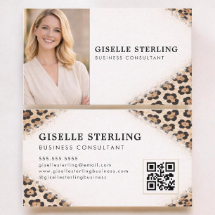 Cartão De Visita Código QR de Foto com Estampa de Leopardo Profissi