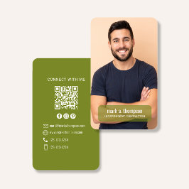 Cartão De Visita Código QR de Foto Conecte-se Comigo Verde Oliva
