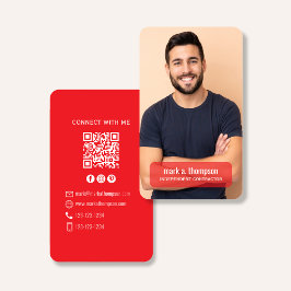 Cartão De Visita Código QR de Foto Conecte-se Comigo Vermelho Moder