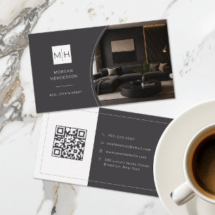 Cartão De Visita Código QR de Foto de Agente Imobiliário de Luxo