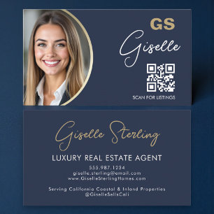 Cartão De Visita Código QR de Foto de Agente Imobiliário de Luxo Az