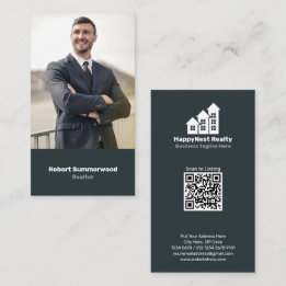 Cartão De Visita Código QR de Foto de Agente Imobiliário Vertical M