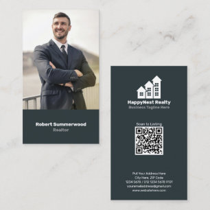 Cartão De Visita Código QR de Foto de Agente Imobiliário Vertical M