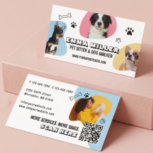 Cartão De Visita Código QR de Foto de Babá de Animais Fofos e Passe