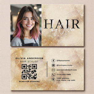 Cartão De Visita Código QR de foto de cabeleireiro em aquarela