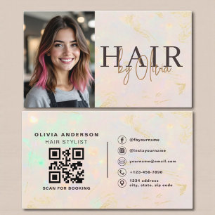 Cartão De Visita Código QR de Foto de Cabeleireiro Opal