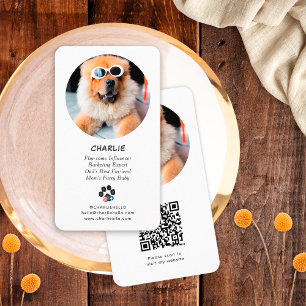 Cartão De Visita Código Qr de Foto de Cão Pet Preto e Branco