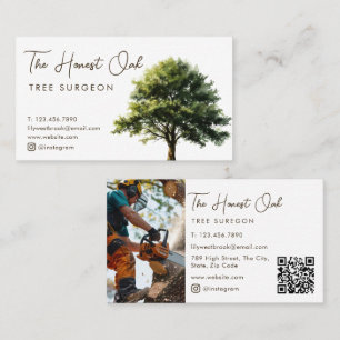 Cartão De Visita Código QR de Foto de Carvalho em Aquarela com Letr
