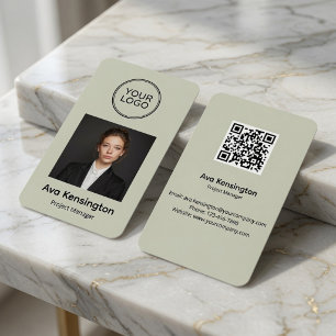 Cartão De Visita Código QR de Foto de Funcionário Moderno