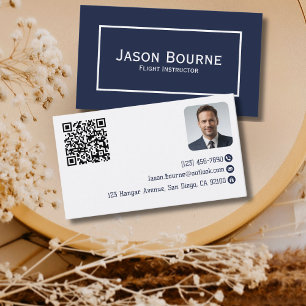 Cartão De Visita Código QR de Foto de Funcionário Profissional Azul